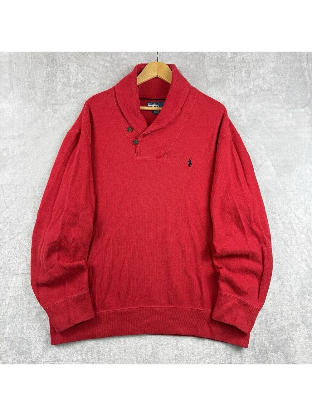 Polo Ralph Lauren Red Shawl Collar Pullover Sweatshirt Cotton Pony Logo Men XXL